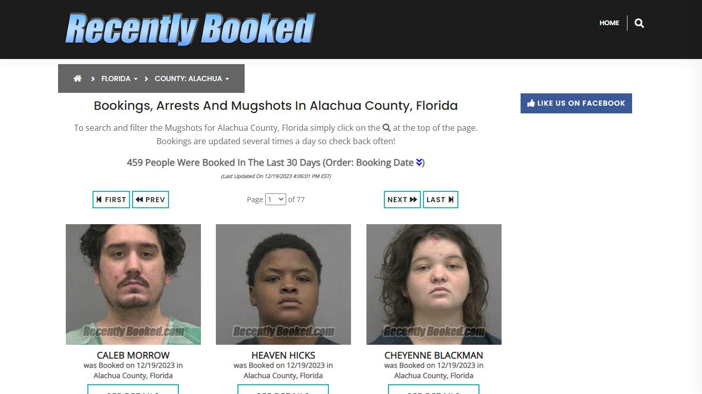 Recent bookings, Arrests, Mugshots in Alachua County, Florida